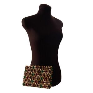 Wood Beaded Bag Small Clutch HANDMADE